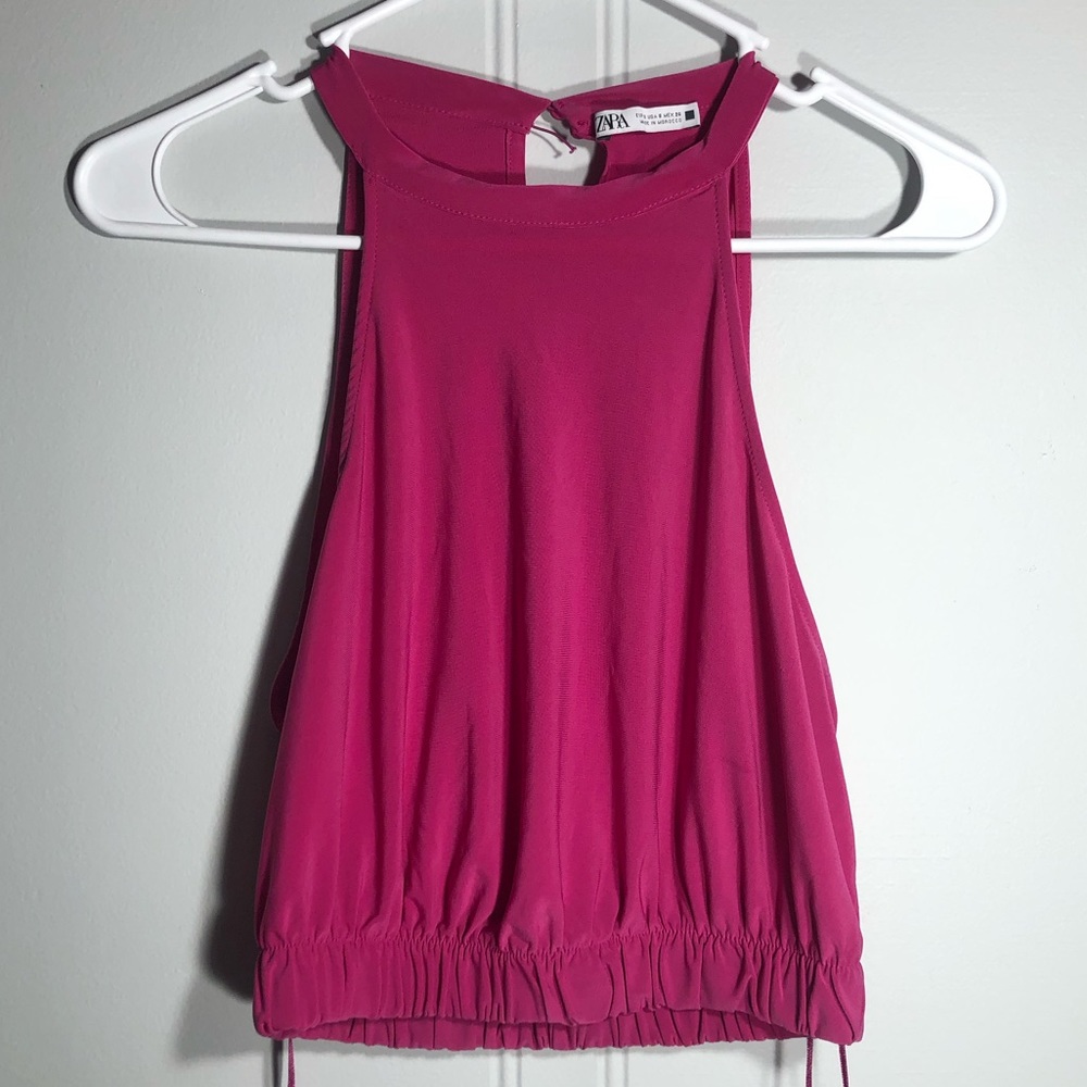 Hot pink Zara halter crop top